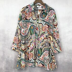 Rossi Roma Womens Tunic Top Size XL Boho Psychedelic Floral‎ Abstract Statement
